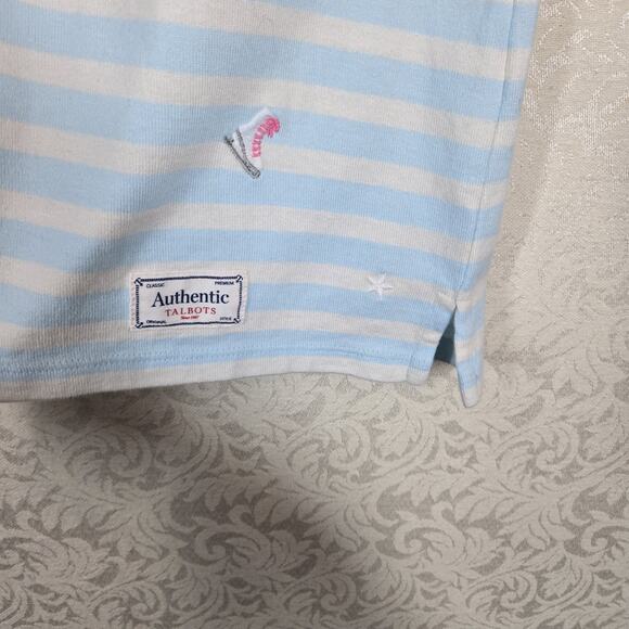 Talbots Authentic Embroidered T Shirt sz X Blue Ivory Striped Ice Skates Stars - Picture 5 of 12